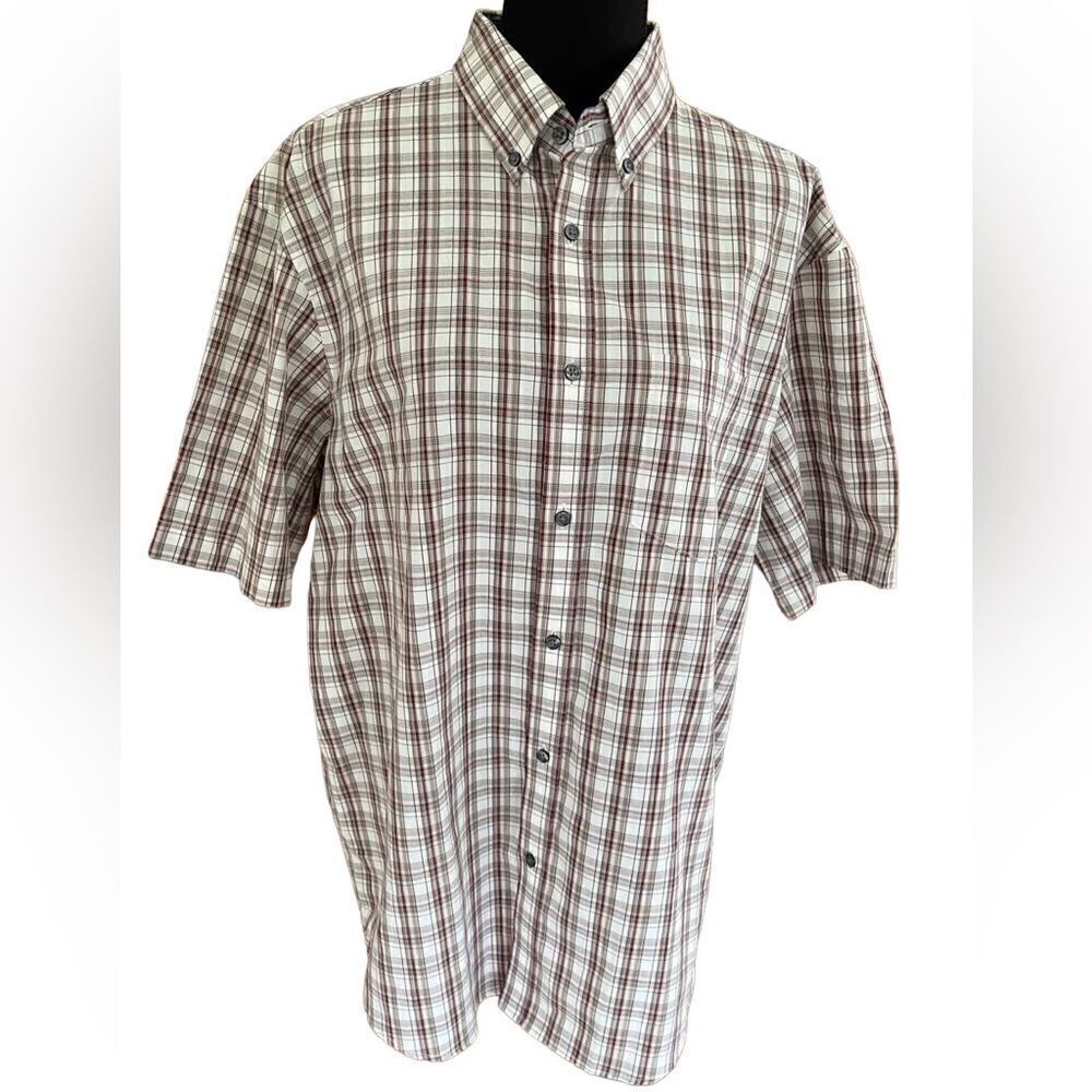 M & S Collection regular fit brown plaid button down collar shirt size L